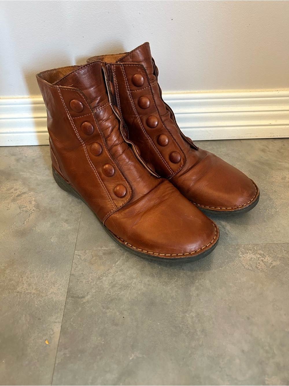 Miz Mooz Brown Leather Button-Front Ankle Booties